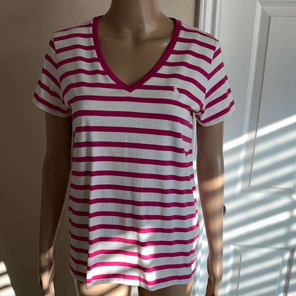 Ralph Lauren Tops - NWT RALPH LAUREN Pink and White Striped Tee Size M.